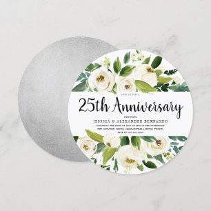 Invitación Aniversario de Bodas de Plata Floral Blanco 25
