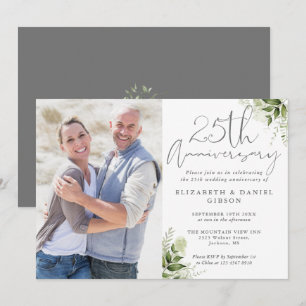 Invitación Aniversario de Bodas de Plata Floral Fotografía de
