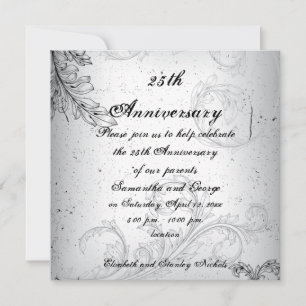 Invitación Aniversario de bodas de plata gris negro