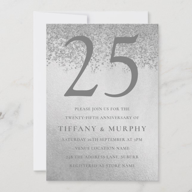 Invitación Aniversario de bodas de plata moderna 25 años (Anverso)