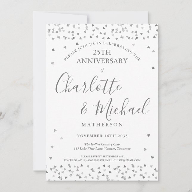Invitación Aniversario de Bodas de Plata número 25 con Corazo (Anverso)