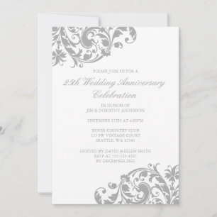 Invitación Aniversario de Bodas de Plata número 25 con florit
