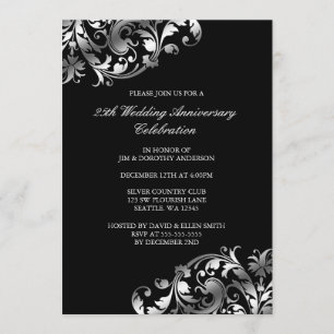 Invitación Aniversario de Bodas de Plata número 25 con florit