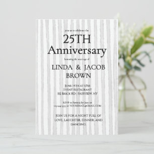 Invitación Aniversario de Bodas de Plata número 25 con Rayas 