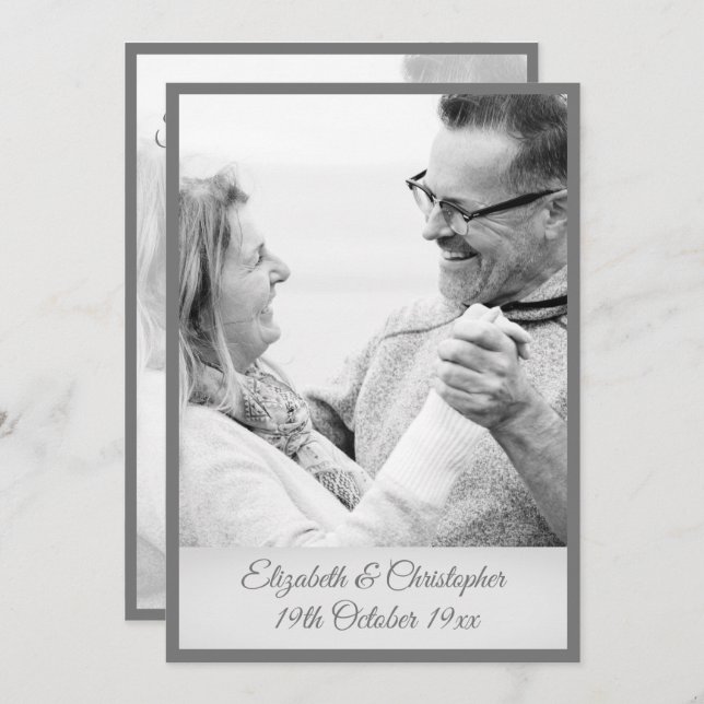 Invitación Aniversario de Bodas de Plata número 25 Foto Blanc (Anverso / Reverso)