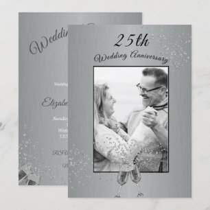 Invitación Aniversario de bodas de plata número 25 Foto Plata