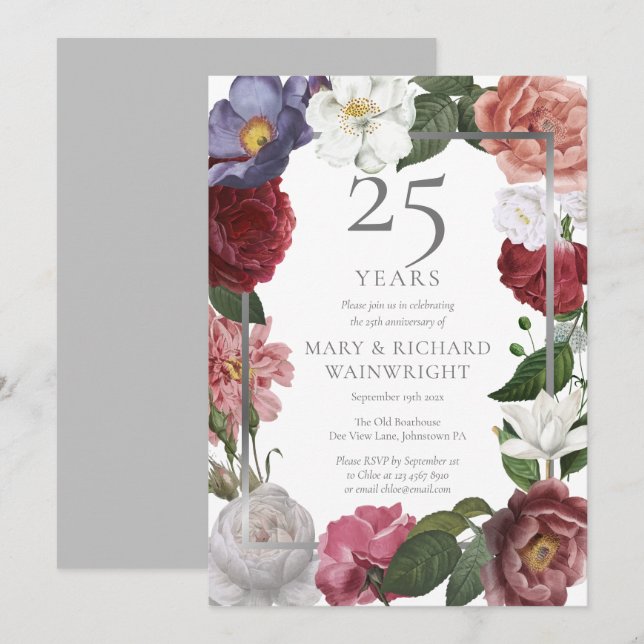 Invitación Aniversario de bodas de plata Rosaleda (Anverso / Reverso)