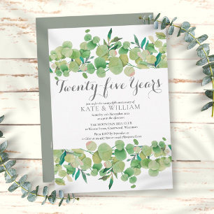 Invitación Aniversario de Bodas de Plata Verde Floral