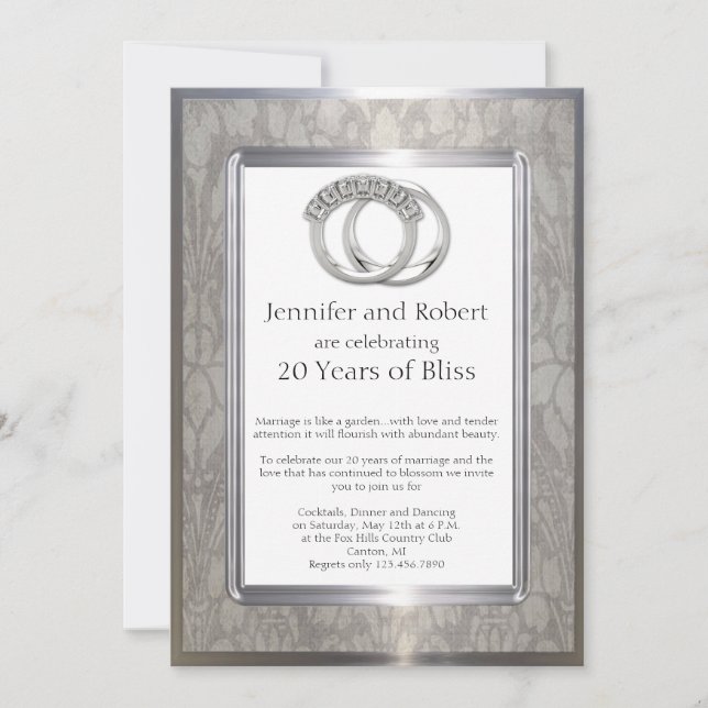 Invitación Aniversario de Bodas de Platino 20 (Anverso)