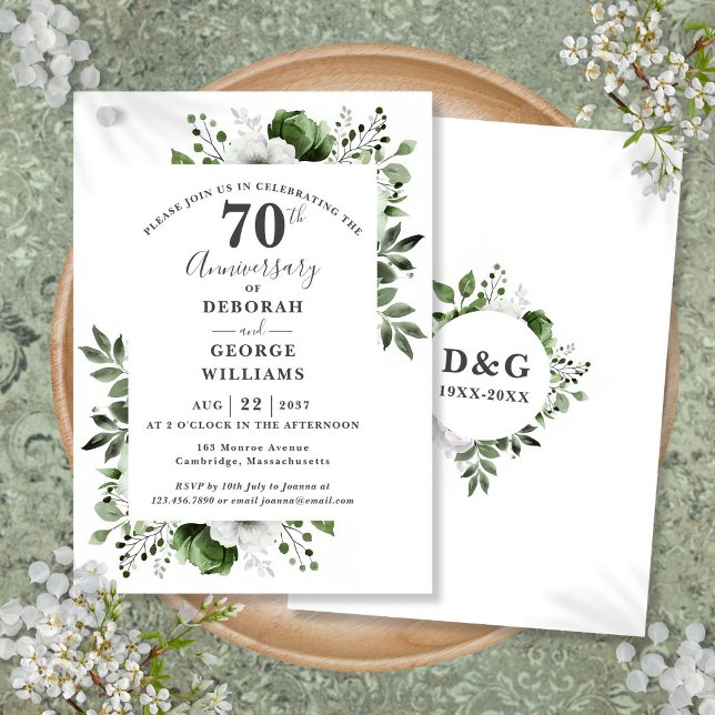 Invitación Aniversario de bodas de platino y 70 años de veget (Platinum Greenery 70th Wedding Anniversary Invitation)