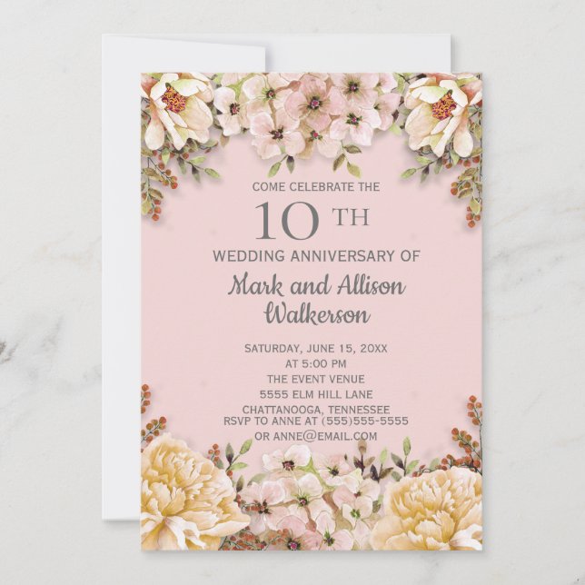 Invitación Aniversario de Bodas de Rosas de Marfil (Anverso)
