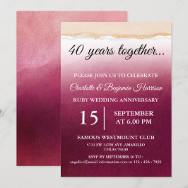 Invitación Aniversario de bodas de rubí 40º acuarela