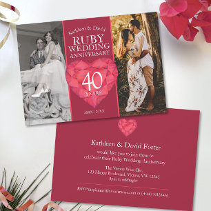Invitación aniversario de bodas de rubí 40º ahora y entonces