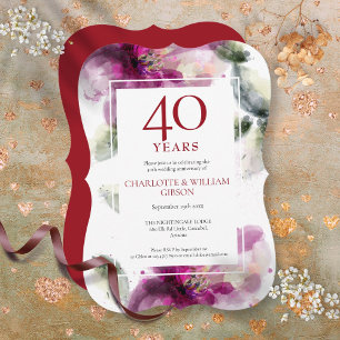 Invitación Aniversario de bodas de rubí 40º Elegante Floral