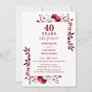 Invitación Aniversario de Bodas de Rubí 40º Monograma Floral