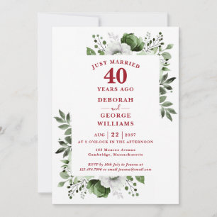 Invitación Aniversario de bodas de rubí 40º Monograma Floral 