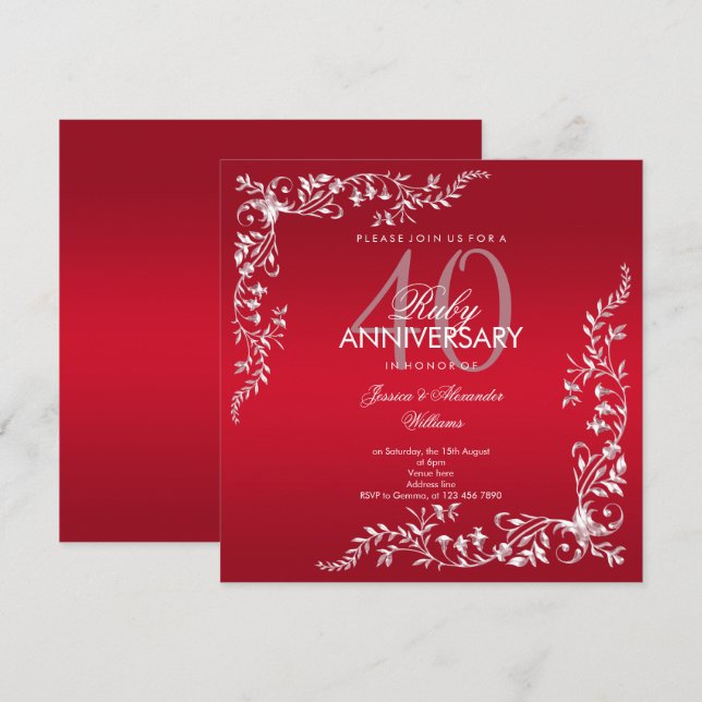 Invitación Aniversario de Bodas de Rubí 40 años (Anverso / Reverso)