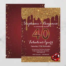 Invitación Aniversario de Bodas de Rubí con Brillos Dorados
