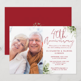 Invitación Aniversario de Bodas de Rubí Foto Floral Verde