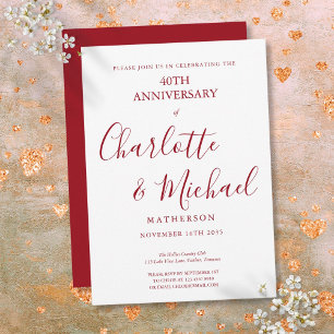 Invitación Aniversario de bodas de rubí número 40 con elegant