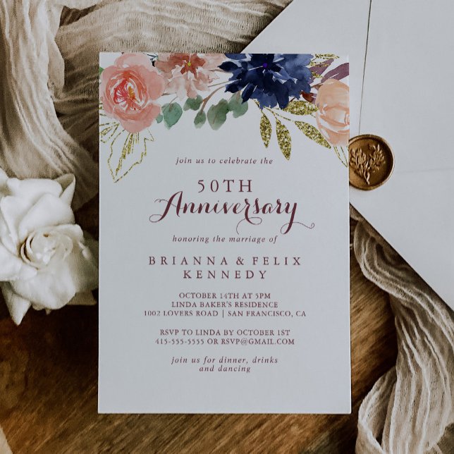 Invitación Aniversario de Bodas de Rustic Gold Caligrafía 50 (Subido por el creador)