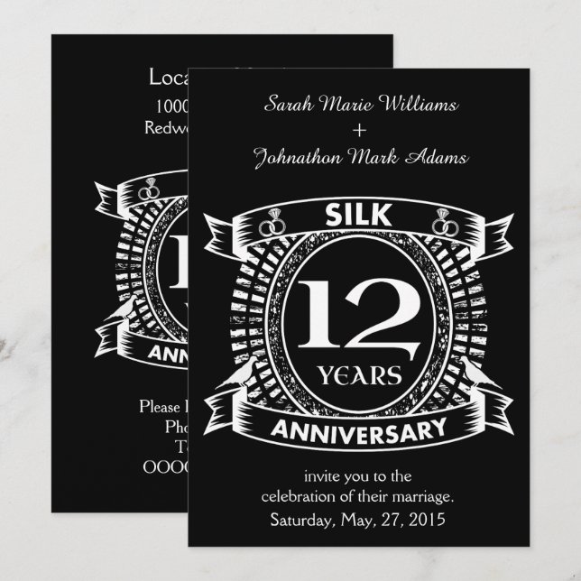 Invitación aniversario de bodas de seda número 12 (Anverso / Reverso)