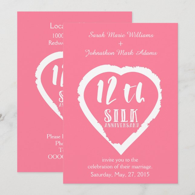 Invitación aniversario de bodas de seda número 12 tradicional (Anverso / Reverso)