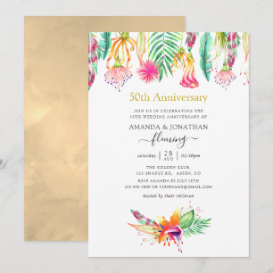 Invitación Aniversario de bodas de verano tropical floral 50