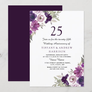 Invitación Aniversario de Bodas de Violetas Purpúreas 25