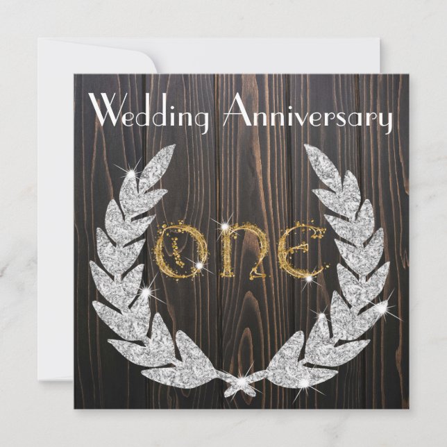 Invitación Aniversario de bodas Diamond Laurel & Gold 1 (Anverso)