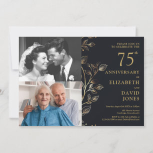 Invitación Aniversario de bodas elegante número 75 2 fotos