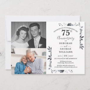 Invitación Aniversario de bodas floral 70 Then & Now 2 Foto