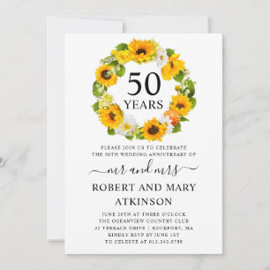 Invitación Aniversario de Bodas Floral Girasol Amarillo 50