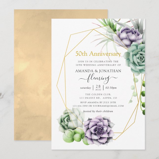 Invitación Aniversario de Bodas Geométrico Suculento 50 (Anverso / Reverso)