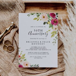 Invitación Aniversario de Bodas Greenery Pink Blush 50