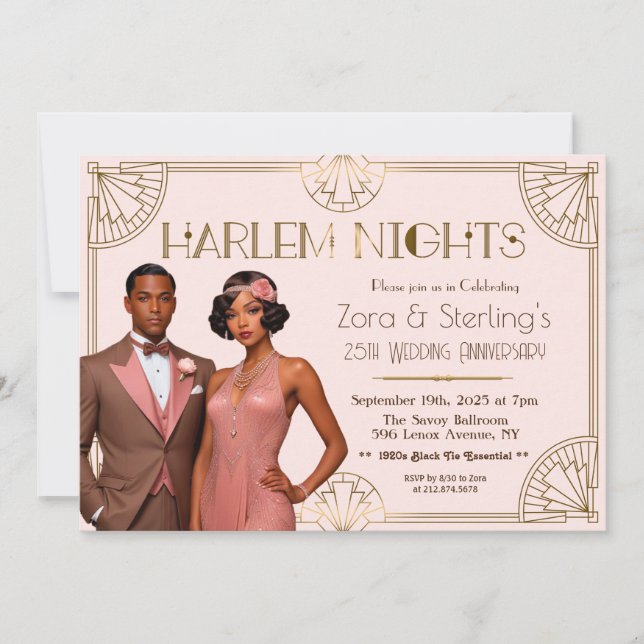 Invitación Aniversario de bodas Harlem Nights afroamericano (Anverso)