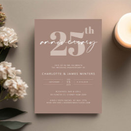 Invitación Aniversario de bodas minimalista beige script 25
