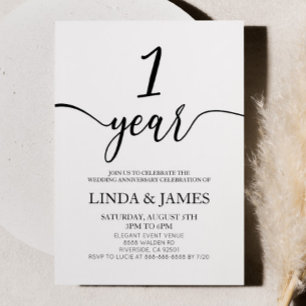 Invitación Aniversario de Bodas Minimalista Blanco Negro 1