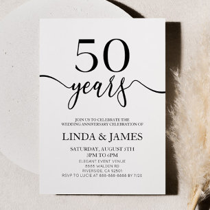 Invitación Aniversario de Bodas Minimalista Negro Blanco 50