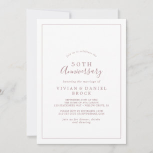 Invitación Aniversario de Bodas Minimalista Rosa Dorado 50