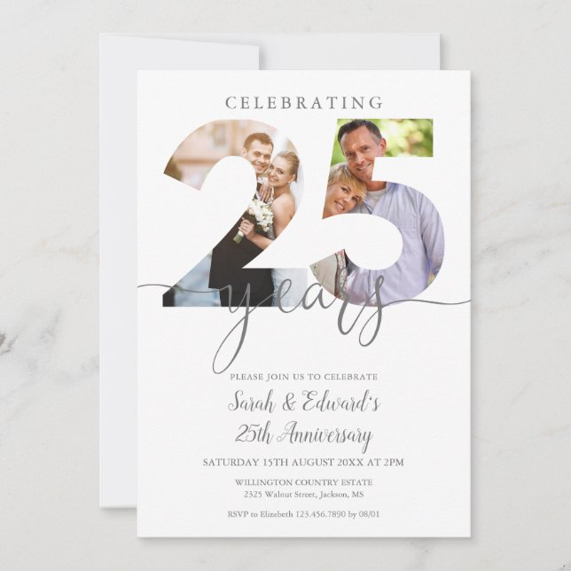 Invitación Aniversario de bodas moderno 25 2 fotos  (Anverso)
