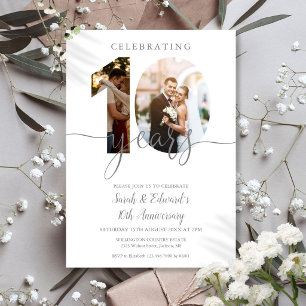 Invitación Aniversario de Bodas Moderno de 10 Años 2 Fotos
