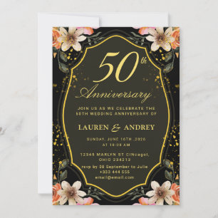 Invitación Aniversario de bodas negro dorado