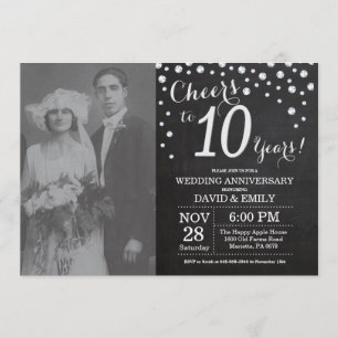 Invitación Aniversario de bodas número 10 pizarra negro plate