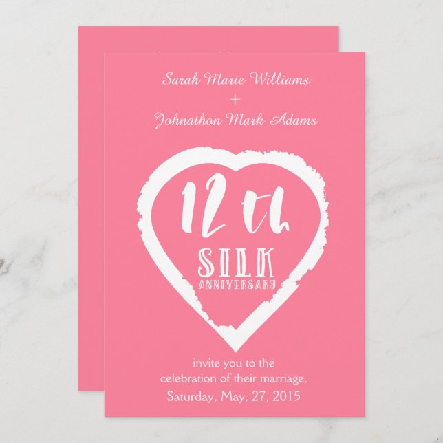Invitación aniversario de bodas número 12 seda tradicional (Anverso / Reverso)