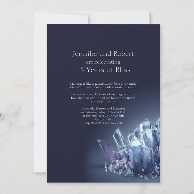 Invitación Aniversario de Bodas número 15 de Cristal Azul (Anverso)