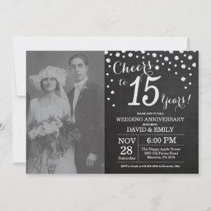 Invitación Aniversario de bodas número 15 pizarra negro plate