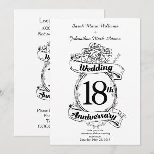 Invitación Aniversario de bodas número 18 rosas negras y blan