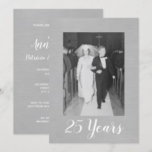 Invitación Aniversario de bodas número 25 con foto en plata c