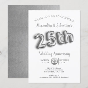 Invitación Aniversario de bodas número 25 personalizado de pl
